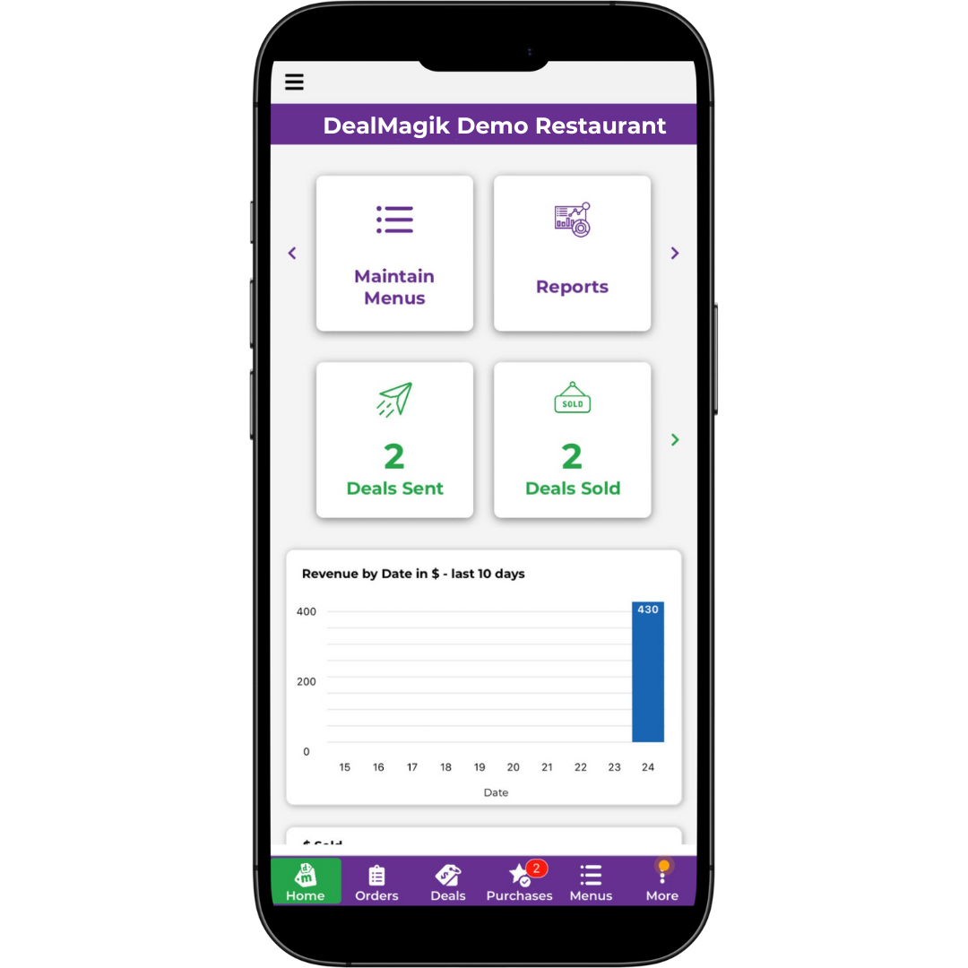 Free Business AppManage your DealMagik storefront on the go with Business Owner App, available free on Apple App Store & Google Play Store.