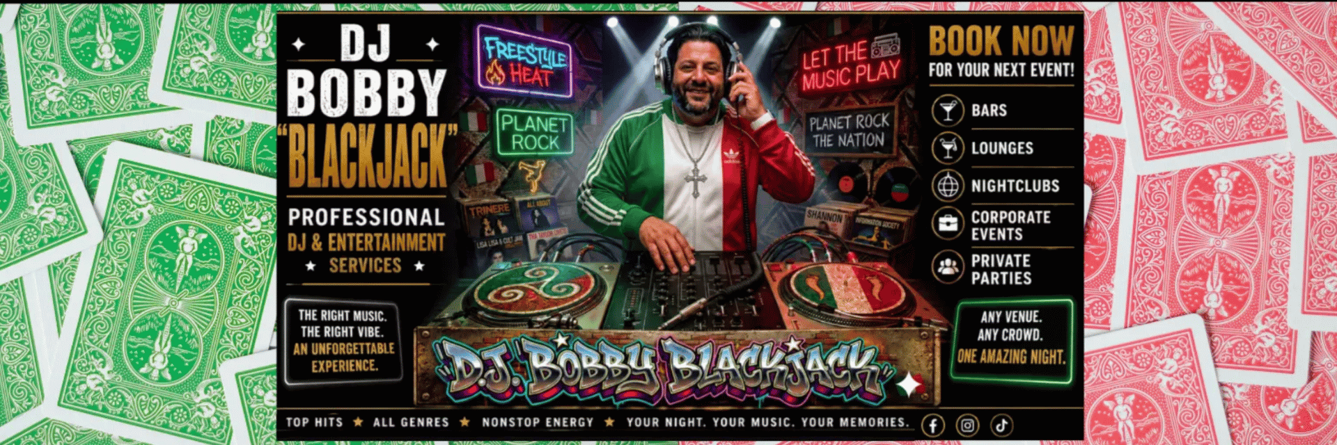 DJ Bobby Blackjack providing professional DJ and entertainment services for bars, lounges, nightclubs, corporate events, and private parties